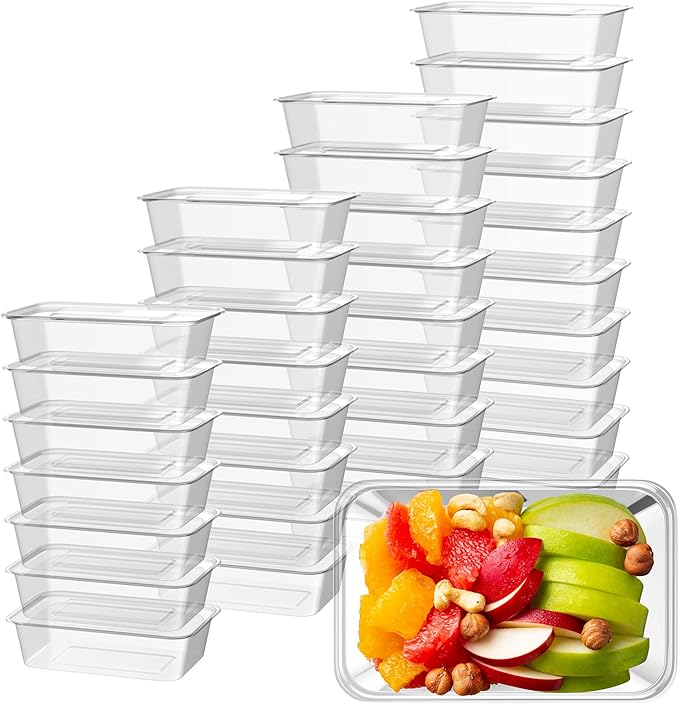 Bokon 25 oz Plastic Meal Prep Container with Lids Disposable Clear Lunch Containers Stackable Food Storage Container Box Spill proof for salad snack Microwave Dishwasher Freezer Safe(60 Pcs)