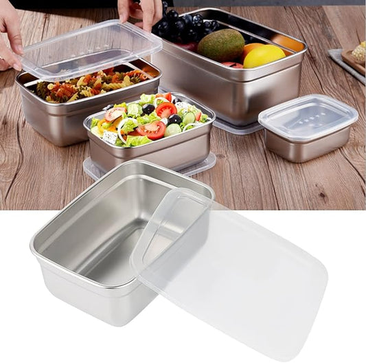 Fdit Food Container Sets,Stainless Steel Food Containers with Leakproof Lids Rectangle Food Storage Box 4Pcs