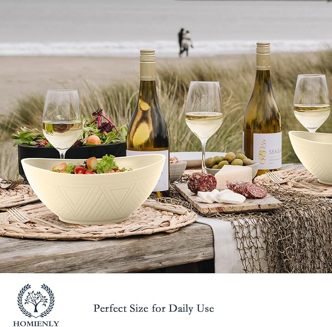 Homienly Salad Bowls Set of 6, 60 OZ Large Wheat Straw Bowls for Kitchen, Camping, Party, Unbreakable Lightweight Popcorn Bowl, Microwave and Dishwasher Safe Bowl Set with Unique Texture - Beige