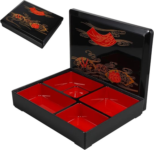 Cabilock Sushi Tray Japanese Odorless Lid Lunch Box for Meal Prep Reusable Sushi for School Office Travel Black