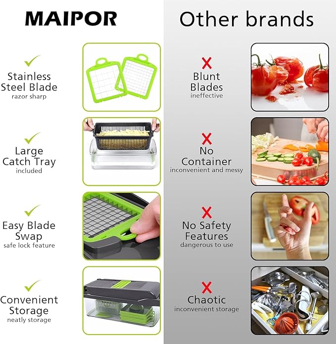Vegetables Chopper, Versatile Vegetable Chopper, Efficient Slap Food Chopper with Container, Durable Vegetable Grater and Fry Cutter Potatoes
