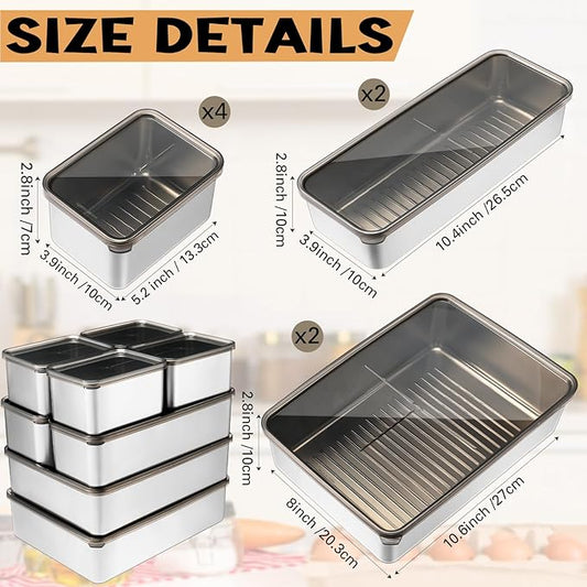 8 Pack Deli Meat Cheese Container for Fridge Increase Capacity Bacon Stainless Steel Containers with Lids Refrigerator Storage Dishwasher Safe
