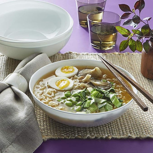 Corelle Vitrelle 4-PC Large 46-Oz Glass Meal Bowls Set, Service for 4, Compact Stack Bowls Set For Salad and Pasta, Microwave & Dishwasher Safe, White