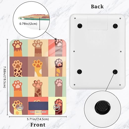 Food Scale Kitchen Scale for Baking Cooking Digital Food Weighing Measuring Scale Small Waterproof Electric Food Scale Cat Paw Footprints