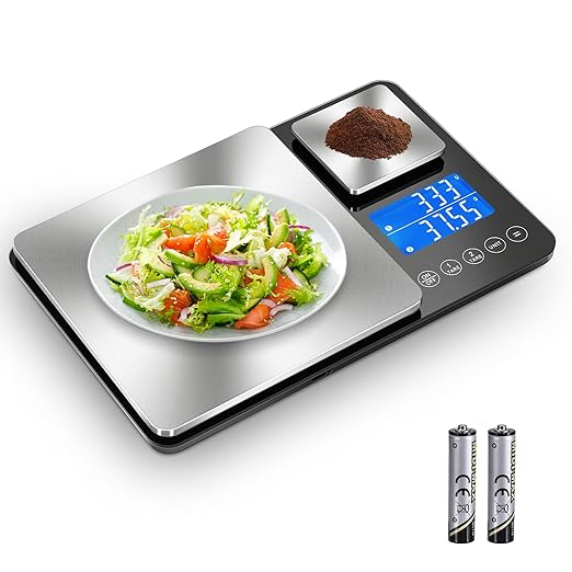 Dual Platform Digital Kitchen Scale, 15kg & 500g Food Scale for Baking, Cooking, Keto and Meal Prep, Weight Balance Alimentaire with 1g & 0.01g Accuracy and LCD Display, Grams and Oz