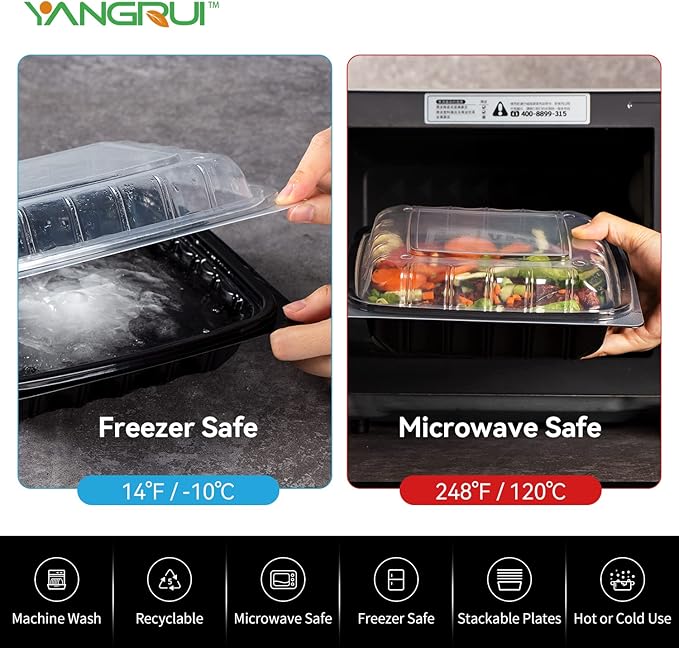 YANGRUI To Go Containers, Reusable Anti-Fog Shrink Wrap 25 Pack 34 oz 8 Inch Meal Prep Container BPA Free Microwave Freezer Safe Hinged Clamshell Take Out Containers