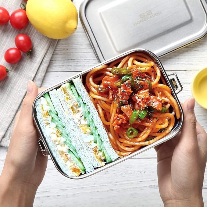 G.a HOMEFAVOR Bento Lunch Box, Stainless Steel Lunch Containers Leakproof, Metal Lunch Containers for Adults, 800ML, Dishwasher Safe, BPA Free