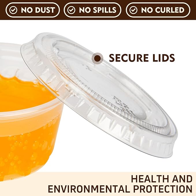 YEEHAW 100 Sets - 2 oz Jello Shot Cups with Lids, Clear Disposable Plastic Cups for Meal Prep, Salad Dressing, Soufflé, Portion Containers