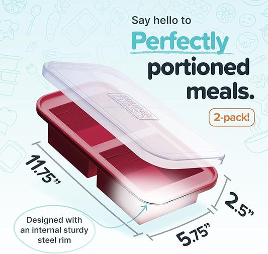 Souper Cubes 2 Cup Silicone Freezer Tray with Lids, Perfect for Storing Lasagna, Leftovers, Sauces, Portioned Meals and More, Silicone Soup Freezer Molds for Meal Prepping - Cranberry - 2-Pack