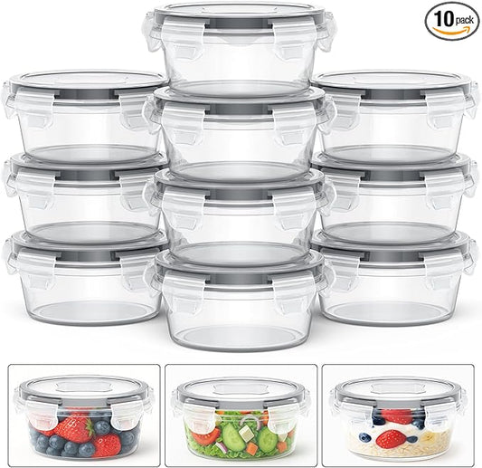 10 Pack Reusable Snack Containers with Lids 8 oz for Kids Toddler Adults,Meal Prep Overnight Oats Salad Food Storage Containers BPA Free Pp Food Grade