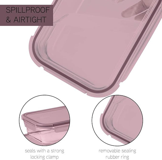 COOK WITH COLOR Premium 10-Pc. Colored Glass Food Container Set - 5 Rectangles - Leakproof Lids - Meal Prep, Storage, Pink