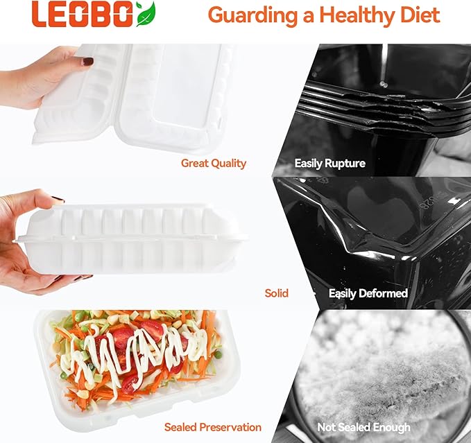 To Go Containers, 50 Pack Plastic Meal Prep Container Reusable 27 oz BPA Free MFPP Take Out Food Boxes