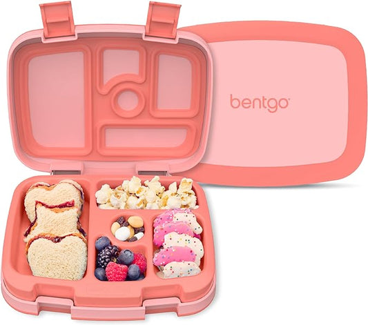 Bentgo Kids Bento-Style 5-Compartment Leak-Proof Lunch Box - Ideal Portion Sizes for Ages 3 to 7 - Durable, Drop-Proof, Dishwasher Safe, BPA-Free, & Made with Food-Safe Materials (Coral)