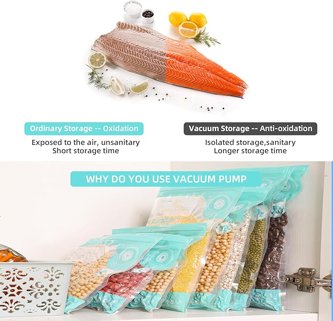Sous Vide Bags & Electric Mini Vacuum Sealer Machine Kit, 1pc*Portable Vacuum Pump with 15 Pcs (S M L each size 5pcs) Reusable Vacuum Sealer Bags, 4 Sealing Clip for Food Storage Sous Vide Cooking