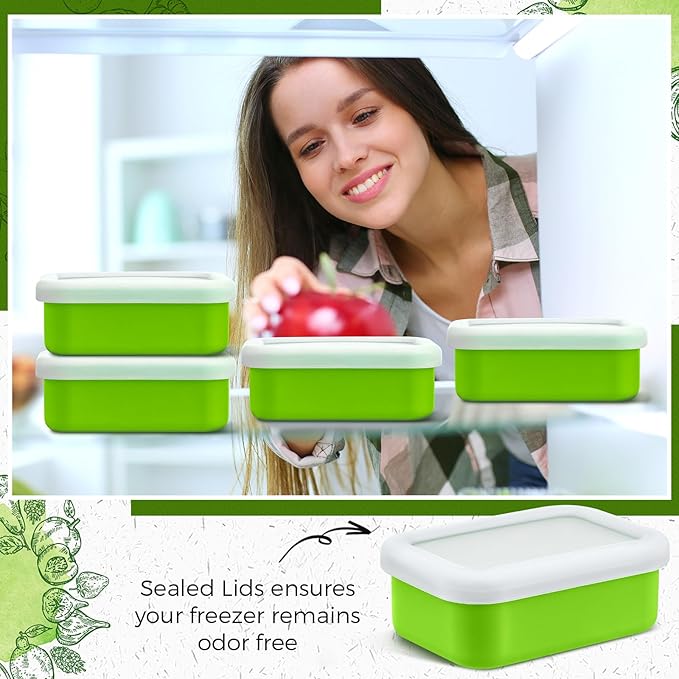 Nuogo 8 Pcs 1 Cup Silicone Freezer Trays with Lid Silicone Soup Molds Rectangle Soup Freezer Containers Reusable Food Preserving Tray Ice Trays for Soups Sauces Stews(Green)