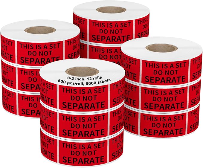 12 Rolls 1" x 2" Warning Label,This is a Set Do Not Separate Dark Red Packing Labels Permanent Adhesive (12 Rolls, 6000 Labels)