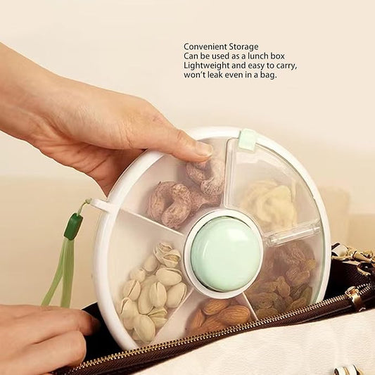 Kids Snack Spinner, 360° Rotating Snack Storage Containers, Large Capacity Leakproof Kids Fruit Storage Box Bundle with 5 Compartment Dispenser and Lid for Home Travel