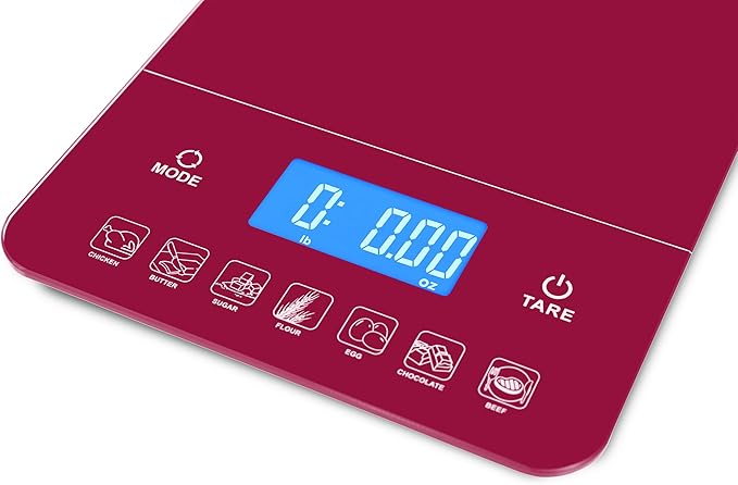 Ozeri Touch III 22 lb (10 kg) Digital Kitchen Scale with Calorie Counter in Tempered Glass, Red Engine