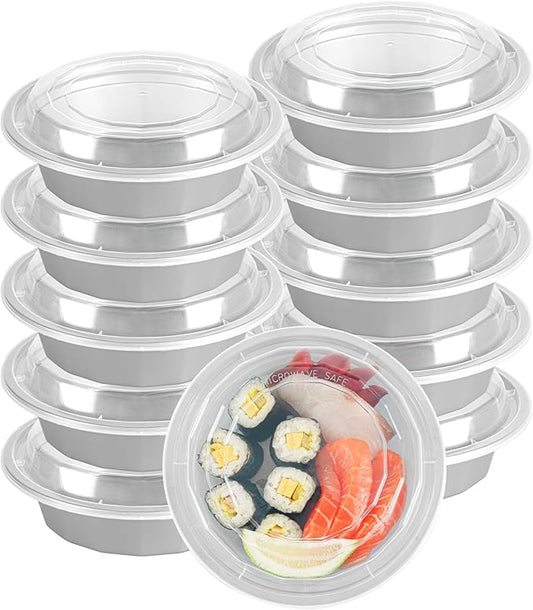 Restaurantware Asporto 16 Ounce Round Take Out Containers, 100 Food Containers With Lids - Microwavable, Disposable, Silver Plastic To Go Food Containers, No BPA, For Take Out And Delivery