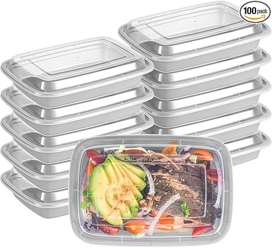 Restaurantware Asporto 16 Ounce Take Out Containers, 100 Food Containers With Lids - Microwavable, Disposable, Silver Plastic To Go Food Containers, No BPA, For Take Out And Delivery