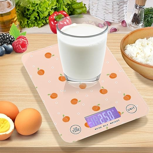 Food Scale Kitchen Digital Scale Food Ounces and Grams Dieting Baking Cooking Waterproof Glass Panels LCD Display,4 Units Scale Tare Function Peach