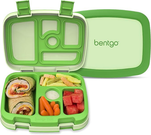 Bentgo Kids Bento-Style 5-Compartment Leak-Proof Lunch Box - Ideal Portion Sizes for Ages 3 to 7 - Durable, Drop-Proof, Dishwasher Safe, BPA-Free, & Made with Food-Safe Materials (Green)