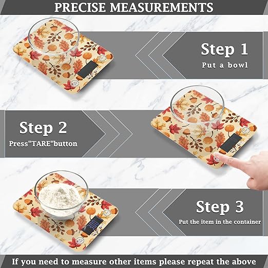 Food Scale Kitchen Digital Scale Food Ounces and Grams Dieting Baking Cooking Waterproof Glass Panels LCD Display,4 Units Scale Tare Function Fall Leaves