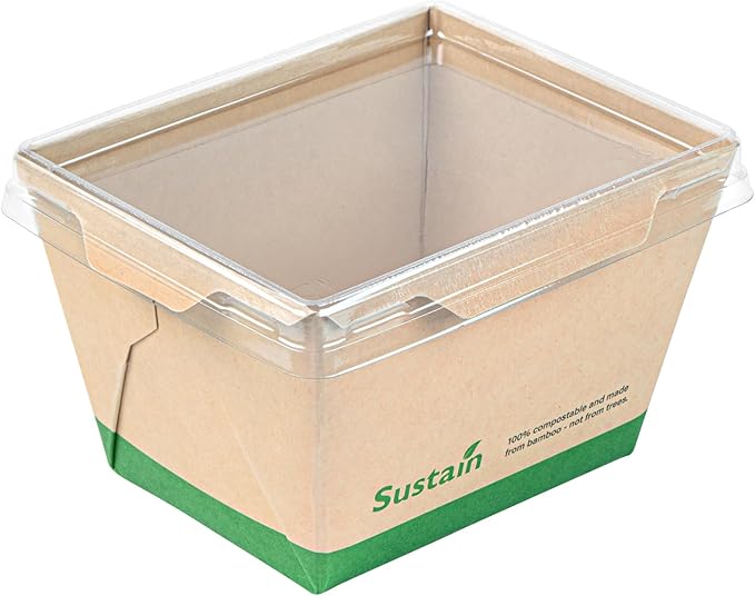 Restaurantware-Sustain 17 Ounce Sturdy Paper Take Out Boxes, 50 Disposable Take Out Food Containers - With PLA lining, Lids Sold Separately, Bamboo Paper Containers, Compostable, Click-Lock Design