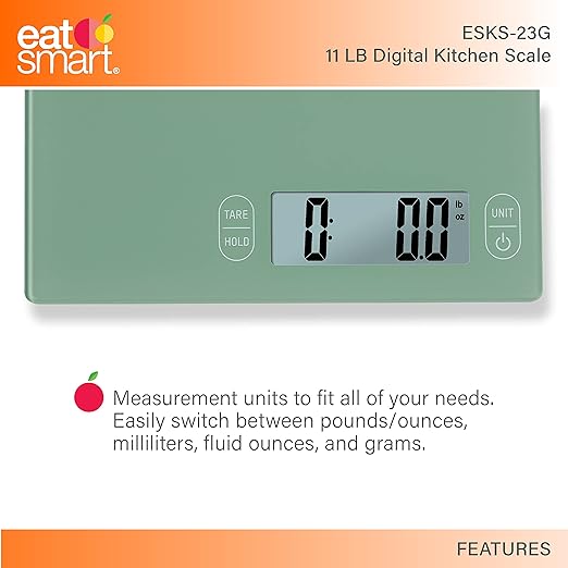 Eat Smart Eat Smart 11lb Food Kitchen Glass Scale, Green