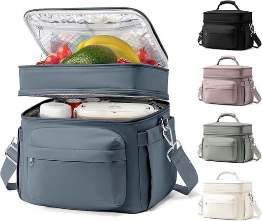 Lunch Box Women Insulated Lunch Bag Men Expandable Waterproof Leakproof Lunch Boxes Large Lunch Tote Cooler Bag for Work with Water Bottle Holder Royal Blue