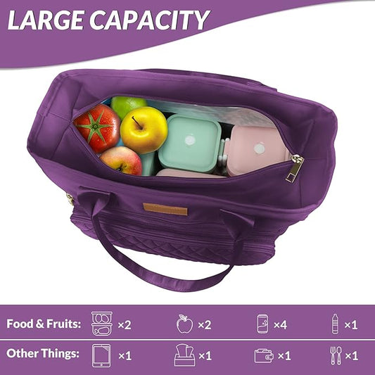 Large Women Lunch tote Bags for Work Insulated/Insulated Adult Lunch Box for Women/Nylon Thermal cooler Bag Leakproof Cooler Tote Bag with Storage Pocket (lumina purple)
