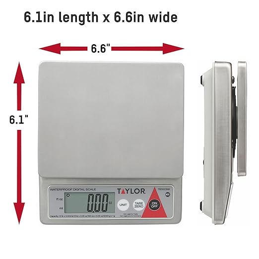 Taylor TE10CSW 10-Pound Water Resistant Digital Portion Control Scale, Multi-Functional Food Scale for Precise Weight Measuring and Portion Control, Tare Function, NSF, Stainless Steel Platform
