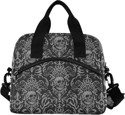 Skull Gothic Insulated Lunch Bag Reusable Lunch Tote Bag Cooler Bag for Women Men Adult Lunch Box with Adjustable Shoulder Strap Leakproof Lunch Bag for Work School Picnic Camping
