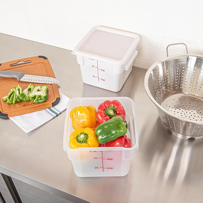 Restaurantware-Met Lux 6 Quart Food Storage Containers, 10 Translucent Storage Containers - Lids Sold Separately, Red Volume Markers, Dishwashable Containers, Side Handles, For Storing Foods