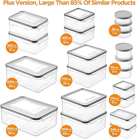 40 PCS Food Storage Containers with Lids Airtight, 100% Leakproof Plastic Meal-Prep Containers Reusable(20 Containers & 20 Lids),Microwave and Dishwasher Safe, Includes Labels & Pen