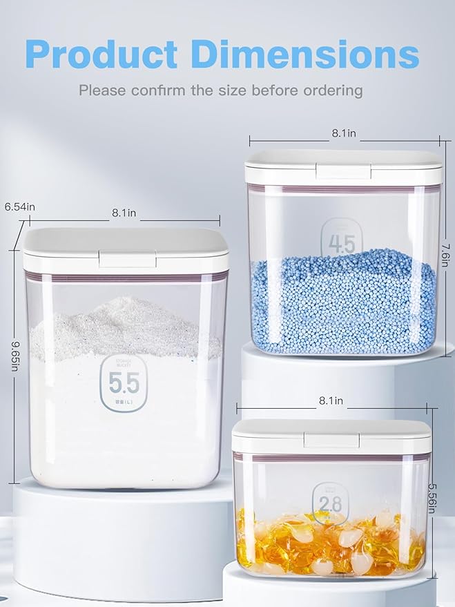 Airtight food storage containers with One-Press Lid | BPA-Free Clear PET Powder container with scoop| Stackable Pods Storage Organizer 8x6.5x9.6in 5.5L/7Lbs/120oz(270 Pods)
