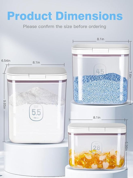 Airtight food storage containers with One-Press Lid | BPA-Free Clear PET Powder container with scoop| Stackable Pods Storage Organizer 8x6.5x9.6in 5.5L/7Lbs/120oz(270 Pods)