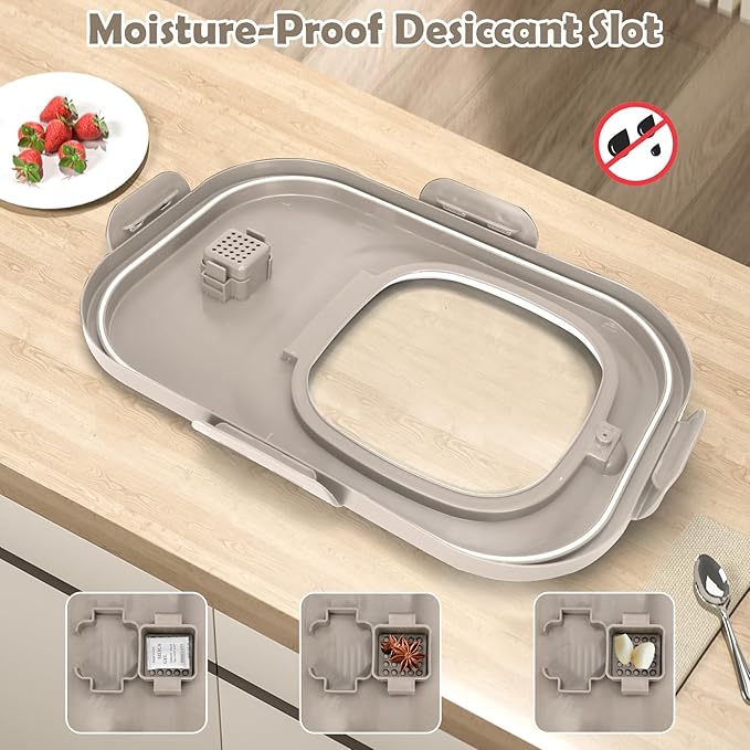 Rice Storage Container, 20Lbs Airtight Flour Container Rice Dispenser, Large Pet Dog Cat Food Storage Bin with Rolling Wheels, Scoop & Measuring Cup, Collapsible Kitchen Cereal Dry Food Holder