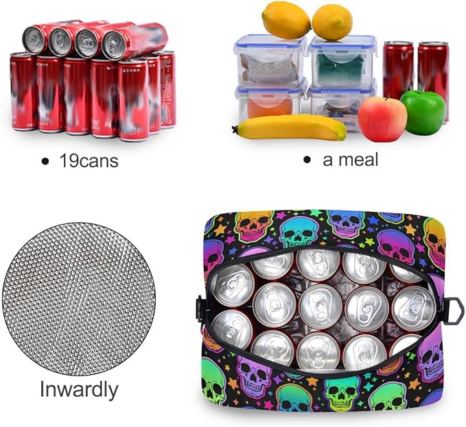 MNSRUU Insulated Lunch Bag Bright Skulls Lunch Box Cooler Bag Reusable Leakproof with Adjustable Shoulder Strap For Work School