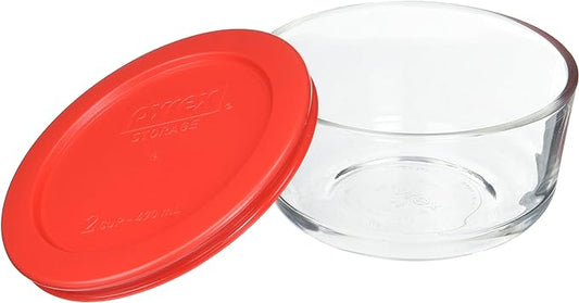 Pyrex 7200 2 Cup Clear Glass Storage Bowl with 7200-PC Red Plastic Lid, Made in USA - 6 Pack Made in the USA