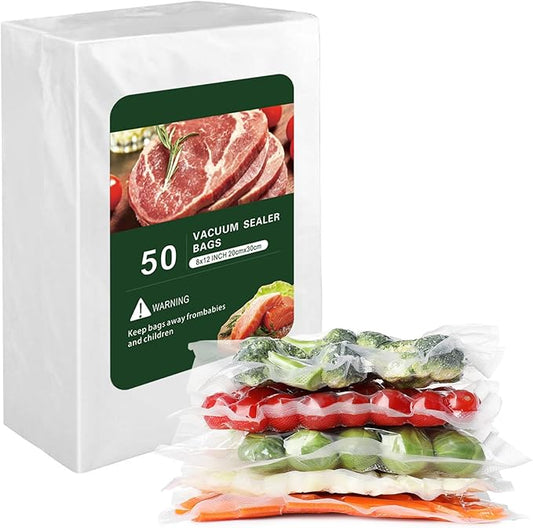 Vacuum Sealer Bags for Food - 50 Quart 8'' x 12'' Pre-Cut Food Saver Bags Quart Size, BPA Free Heavy Duty Vacuum Seal Bags for Food Preservation, Freezer Storage, Seal a Meal or Sous Vide