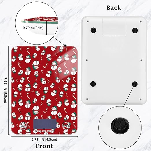 Food Scale Kitchen Scale for Baking Cooking Digital Food Weighing Measuring Scale Small Waterproof Electric Food Scale Christmas Snowman Candy Red