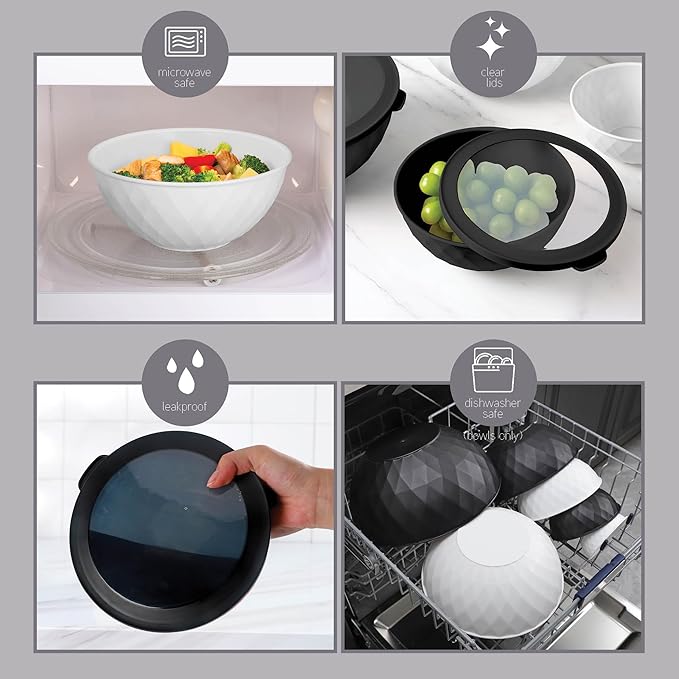 COOK WITH COLOR Mixing Bowls with Lids - 12 Piece Plastic Nesting Bowls Set includes 6 Prep Bowls and 6 Lids, Non Slip Bottom and Diamond Design - Microwave Safe (Mint)