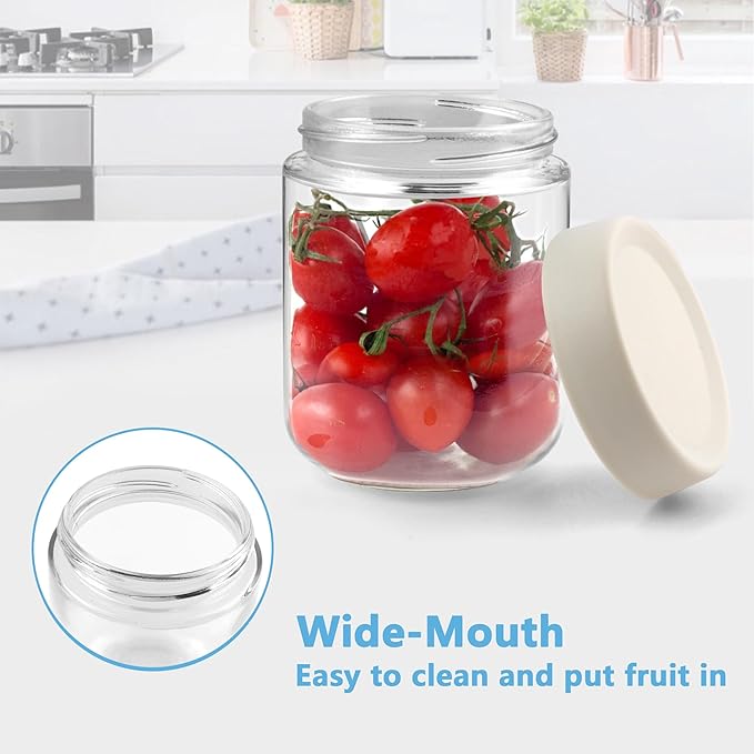 Glass jar with Airtight Lids 4 Set, 16oz overnight oats containers with lids, Glass Mason jars, Reusable Meal Prep Jars for Food Yogurt Snacks Storage
