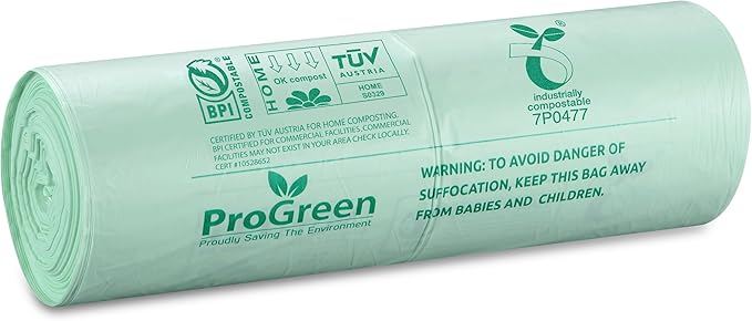Compostable Trash Bags 2.6 Gallon, 100 Count, Extra Thick 0.71 Mil, Small Compost Kitchen Bin Bags, Food Scraps Yard Waste Bags, Compost ASTM D6400 BPI and TÜV AUSTRIA Certified.