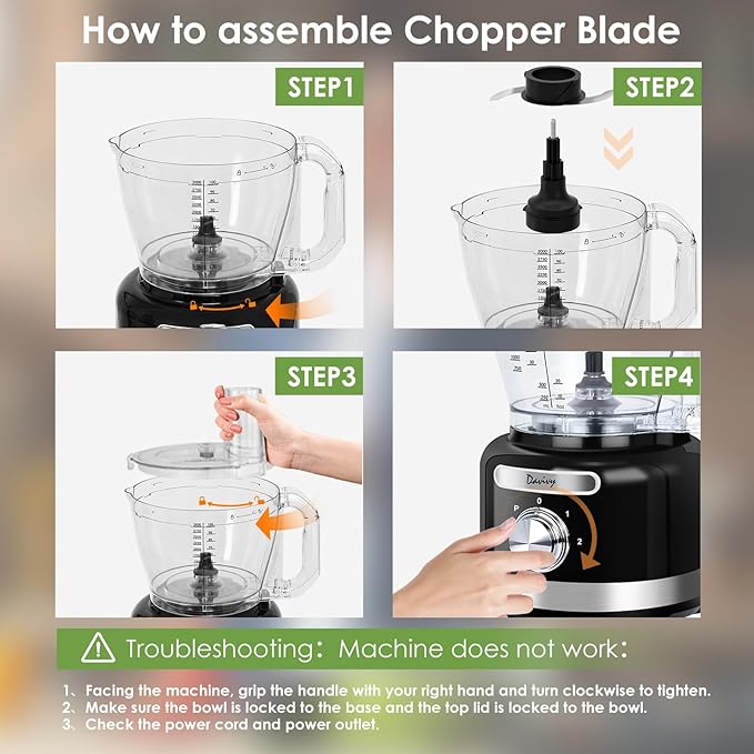 Davivy Food Processor 16-Cup (3.8L/128oz) – 9-in-1 Multifunction Vegetable Chopper, Cheese Grater & Dough Kneader with 600W Motor – Shred, Slice, Emulsify & Chop for Home Use, Black
