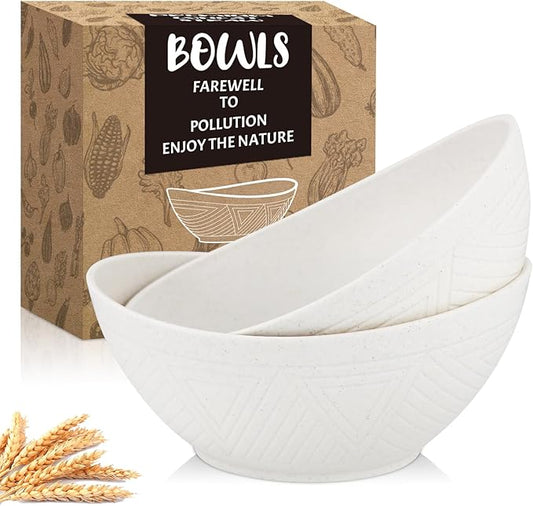 Homienly Serving Bowls Large Salad Bowls Set of 2 - Premium Wheat Straw Bowls Unbreakable Big Bowls for Fruits, Salads, Popcorn, Chips | 60 OZ Large Capacity for Party & Other Events - White