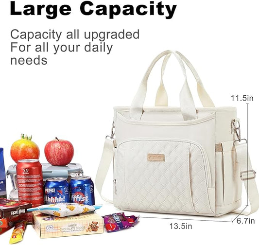 AIJIEKE Insulated Lunch Bag for Women, Lunch Box, Lunch Tote for Work, Large Leak Proof Cooler Bag with Removable Strap, Reusable Adult Lunchbag, Picnic, Office, Beach, Beige