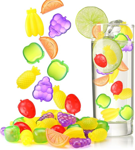 100 Pcs Reusable Ice Cubes for Drinks, Fruit Style Plastic Ice Cubes Refreezable for Coolers, Whiskey, Cocktails, Beer, Wine, Coffee Easy to Use