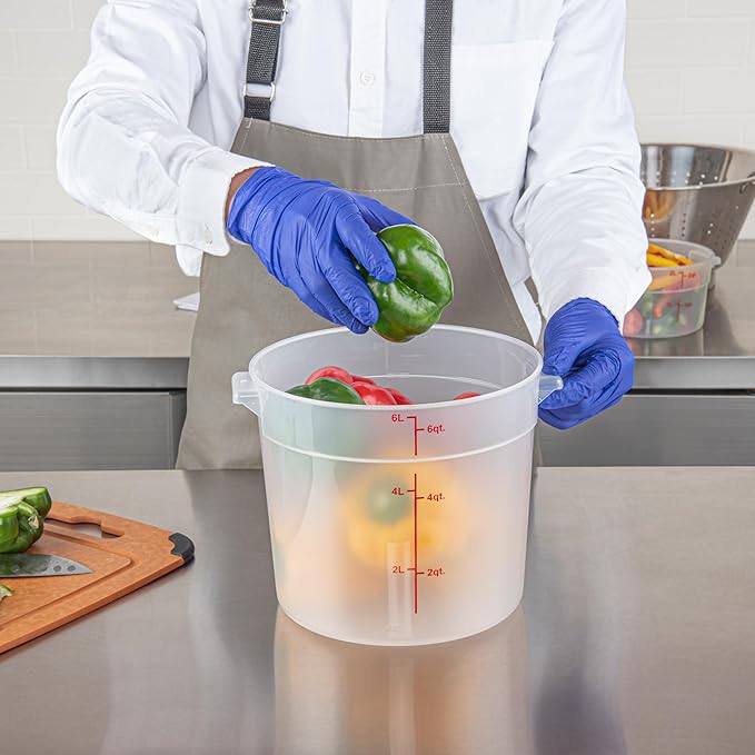 Restaurantware-Met Lux 6 Quart Food Storage Container, 1 Translucent Storage Container - Lids Sold Separately, Red Volume Markers, Dishwashable Container, Side Handles, For Storing Foods